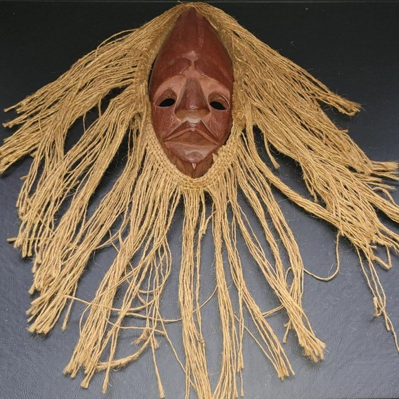 INDONESIAN HAND CARVED MASK W HAIR